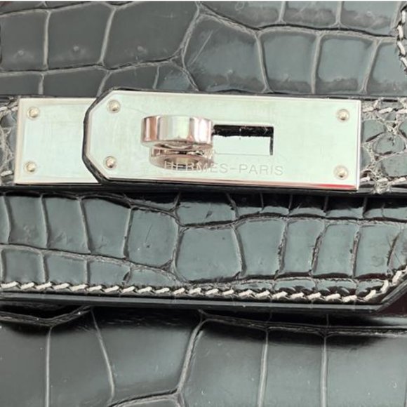 Hermes Shiny Porosus Crocodile Skin Birkin 35 w Palladium HW in Graphite - Picture 5 of 13